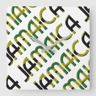 Jamaica Country Jamaican Flag Colours Typography Square Wall Clock