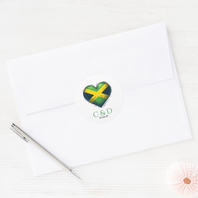 Jamaica Couple Heart Wedding Classic Round Sticker (Envelope)