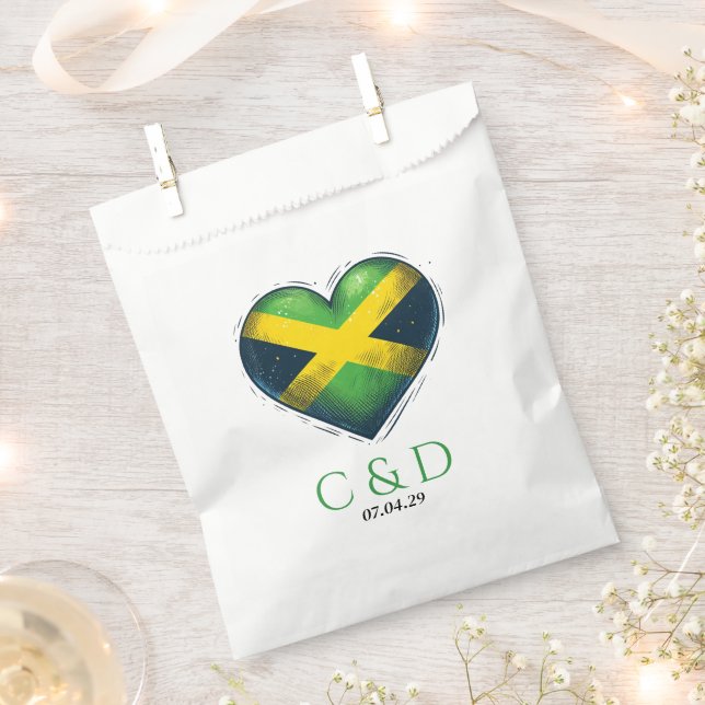 Jamaica Couple Heart Wedding Favour Bag (Clipped)