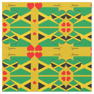 Jamaica design Fabric & Jamaican Flag, Red Hearts