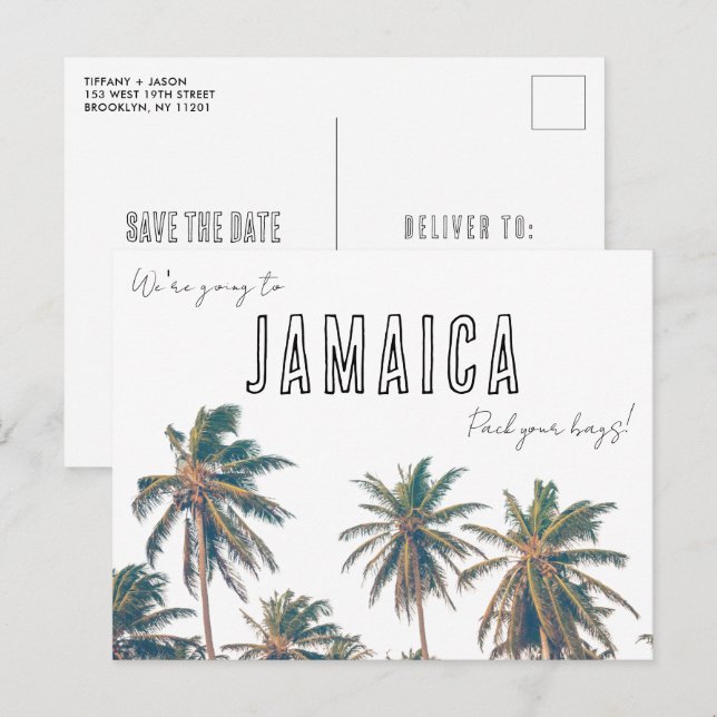 Jamaica Destination Beach Wedding Save the Date Postcard (Front/Back)
