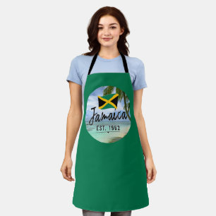"Jamaica Est. 1962" Beach With Jamaica Flag Art Apron