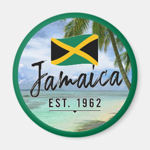 "Jamaica Est. 1962" Beach With Jamaica Flag Art Magnet
