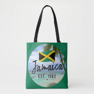 "Jamaica Est. 1962" Beach With Jamaica Flag Art Tote Bag