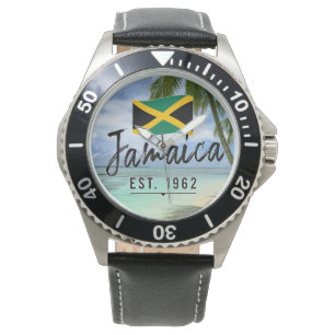"Jamaica Est. 1962" Beach With Jamaica Flag Art Watch
