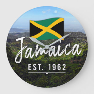 "Jamaica Est. 1962" Blue Mountains With Flag Large Clock