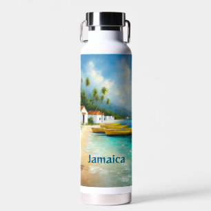 Jamaica fishing huts on sea shore water bottle