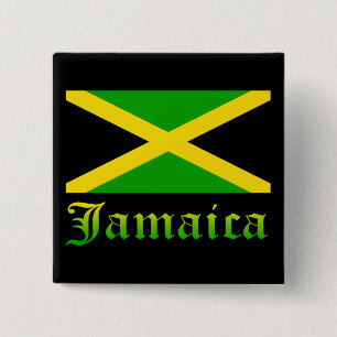 Jamaica Flag, Black, Green and Yellow 2 Inch Square Button