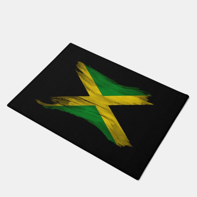 Jamaica flag brush stroke, national flag doormat (Angled)