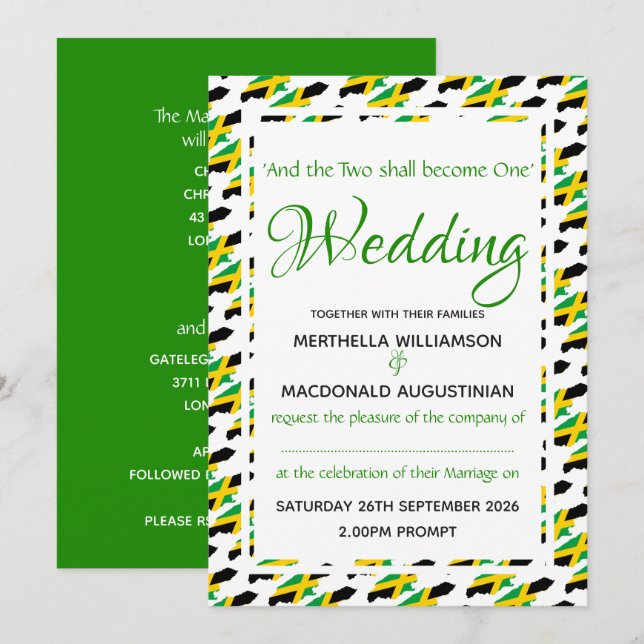 JAMAICA Flag Custom Wedding Celebration Scripture Invitation (Front/Back)