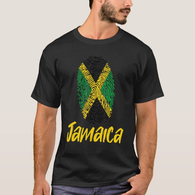 Jamaica Flag Fingerprint  Proud Independent Jamaic T-Shirt (Front)