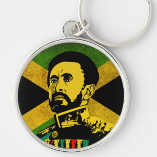 Jamaica Flag - hAILE sELASSIE i - Rasta Button Keychain