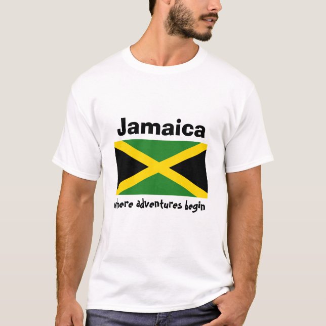 Jamaica Flag + Map + Text T-Shirt (Front)