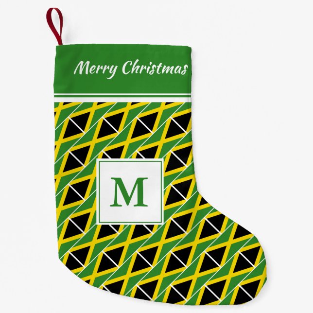 JAMAICA Flag Monogram Custom Text Small Christmas Stocking (Front)