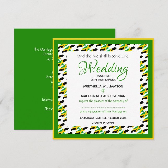 JAMAICA FLAG Patriotic Custom Wedding Invitation (Front/Back)