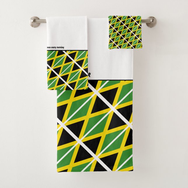 JAMAICA FLAG Personalized Scripture WHITE Bath Towel Set (Insitu)