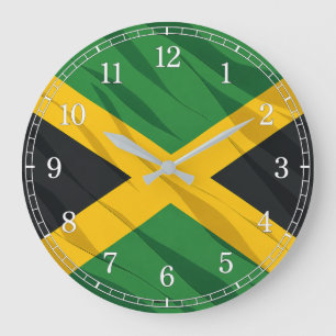 Jamaica Flag Wall Clock — Waving Flag Design