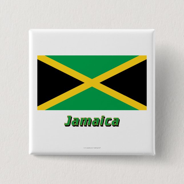 Jamaica Flag with Name 2 Inch Square Button (Front)