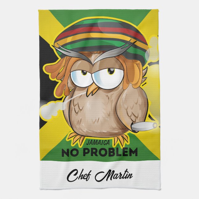 Jamaica Funny Rasta Smoking Owl Customizable  Kitchen Towel (Vertical)