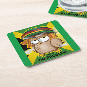 Jamaica Funny Rasta Smoking Owl Square Paper Coaster