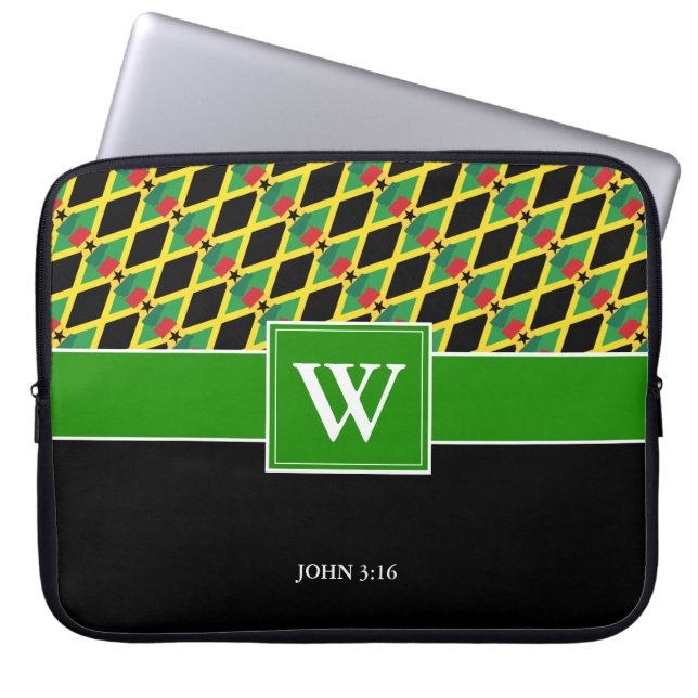 JAMAICA GHANA Monogram Christian GREEN Laptop Laptop Sleeve (Front)