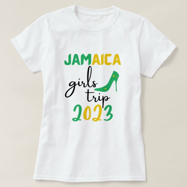 Jamaica Girls Trip 2023 group matching, green text T-Shirt (Design Front)