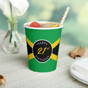 Jamaica Green Black & Gold Jamaican Flag Birthday Paper Cups