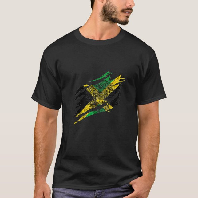 Jamaica Heroic Jamaican Flag Jamaican Roots Pride T-Shirt (Front)