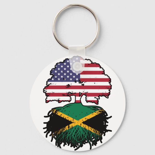 Jamaica Jamaican American USA Tree Roots Flag Keychain (Front)