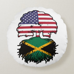Jamaica Jamaican American USA Tree Roots Flag Round Pillow