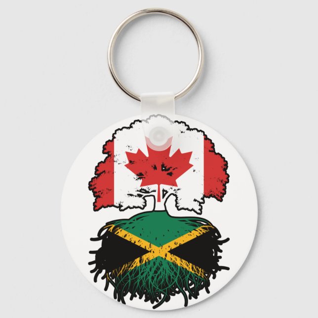 Jamaica Jamaican Canadian Canada Tree Roots Flag Keychain (Front)