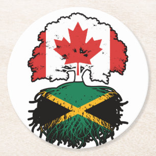 Jamaica Jamaican Canadian Canada Tree Roots Flag Round Paper Coaster