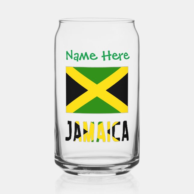 Jamaica Jamaican Flag Green Personalization  Can Glass (Front)