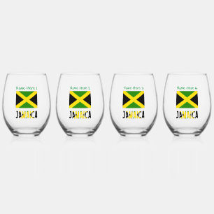 Jamaica Jamaican Flag Green Personalization  Stemless Wine Glass