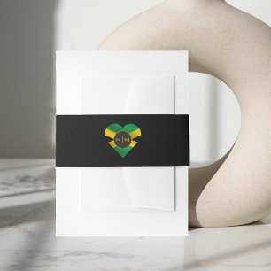 Jamaica Jamaican Flag Heart Monogram Wedding Invitation Belly Band