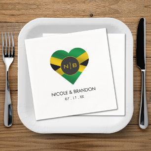 Jamaica Jamaican Flag Heart Monogram Wedding Napkin