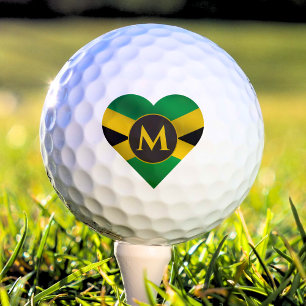 Jamaica Jamaican Flag Heart Name Monogram Initial Golf Balls