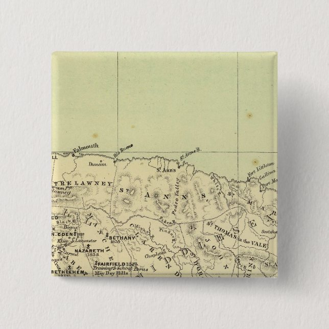 Jamaica Lithographed Map 2 Inch Square Button (Front)