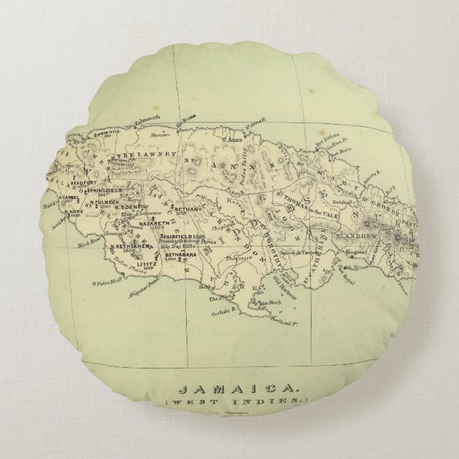 Jamaica Lithographed Map Round Pillow (Front)