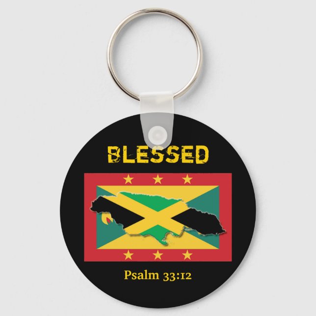 Jamaica Map  | Grenada Flag | BLESSED Customizable Keychain (Front)