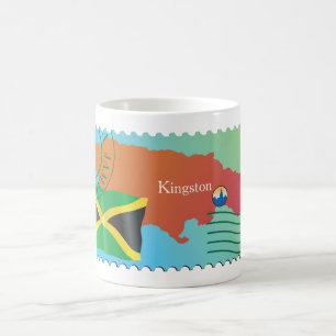 Jamaica Map Postage Stamp Style Coffee Mug