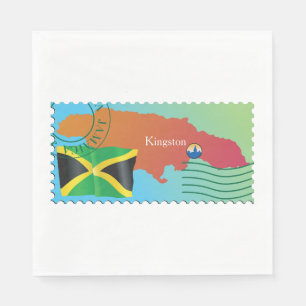 Jamaica Map Postage Stamp Style Napkin