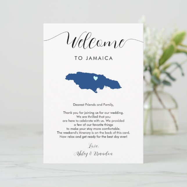 Jamaica Map Wedding Welcome Itinerary & Letter (Standing Front)