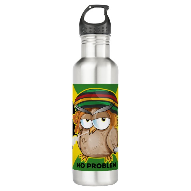 Jamaica No Problem with Funny Smoking Rasta Owl  710 Ml Water Bottle (Front)