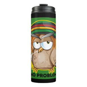 Jamaica No Problem with Funny Smoking Rasta Owl Thermal Tumbler