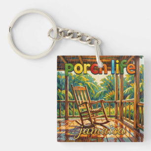 Jamaica Porch life rainy day Keychain