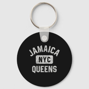 Jamaica Queens Nyc Gym Style Distressed White Prin Keychain