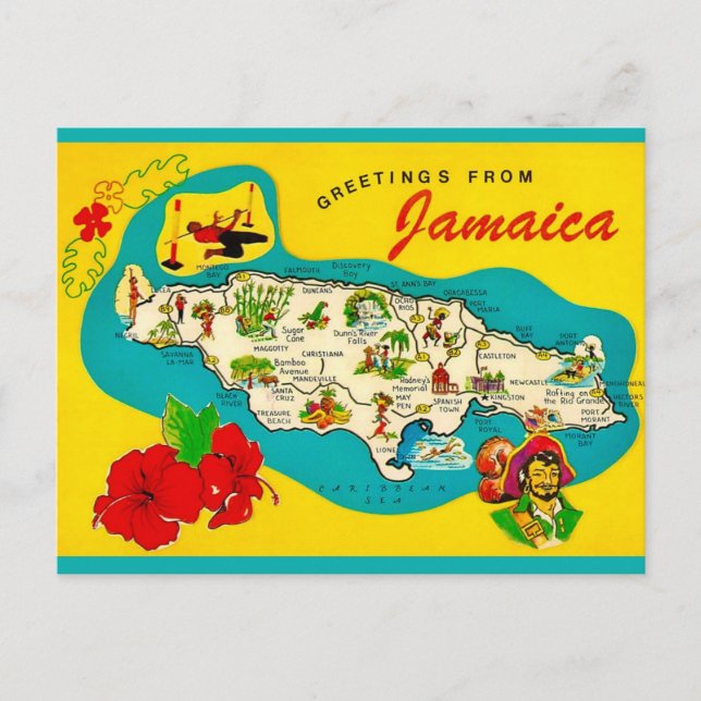 Jamaica Retro Map Postcard (Front)