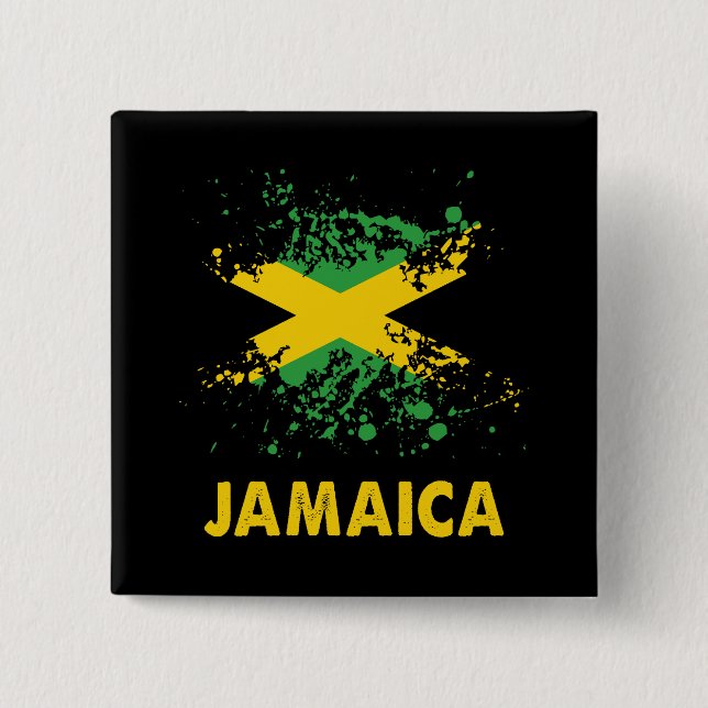 Jamaica Retro Watercolors Jamaican Flag 2 Inch Square Button (Front)