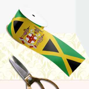 Jamaica Ribbon, Emblem, patriotic, Jamaican Flag Grosgrain Ribbon